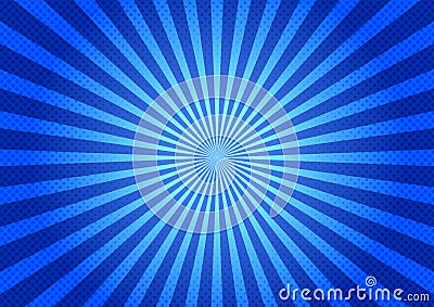 Blue Comic Background with Zoom Effect and Halftone Dots Pattern Stock Photo