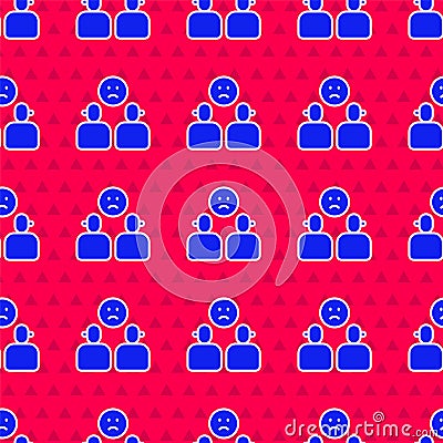 Blue Complicated relationship icon isolated seamless pattern on red background. Bad communication. Colleague complicated Vector Illustration