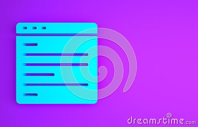 Blue Computer api interface icon isolated on purple background. Application programming interface API technology. Software Cartoon Illustration