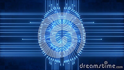 Blue computer brain circuit diagram concept illustrating AI Stock Photo