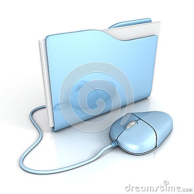 Blue computer mouse and office document folder on Stock Photo