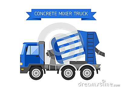Blue concrete mixer truck cement industry equipment machine vector. Vector Illustration