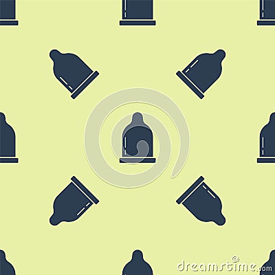 Blue Condom icon isolated seamless pattern on yellow background. Safe love symbol. Contraceptive method for male. Vector Vector Illustration