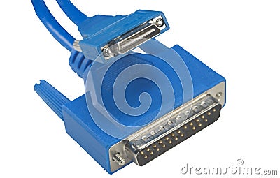 Blue connector for computer on white Stock Photo