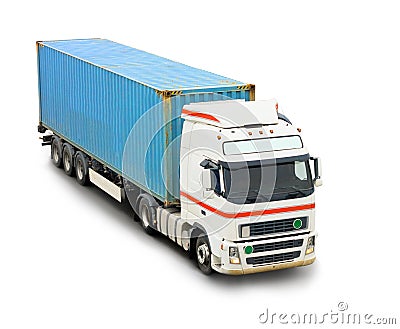 Blue container truck Stock Photo