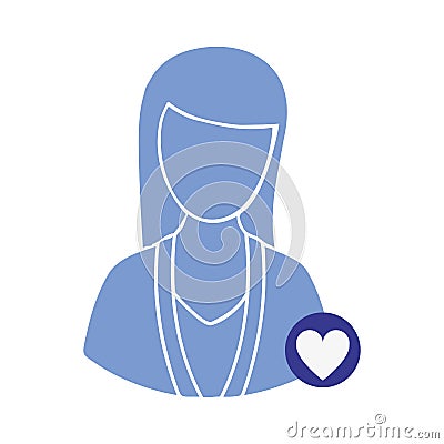 blue contour woman with blue heart icon Stock Photo