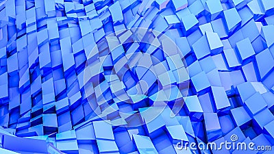 Blue convex cubes three-dimensional. abstract illustration. 3d RENDERING Cartoon Illustration