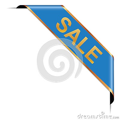 Blue corner ribbon banner with gold frames on white backgroundSALE - blue corner ribbon banner on white background Vector Illustration