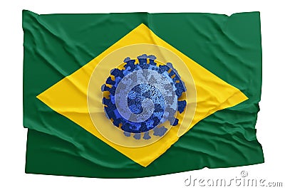 Blue coronavirus over brazilian flag. Covid-19 in Brazil related concepts Stock Photo
