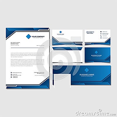 Blue corporate brand identity and bussines set template vector Vector Illustration