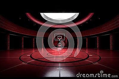 floor game arena background hall neon corridor empty interior basketball indoor stadium. Generative AI. Stock Photo