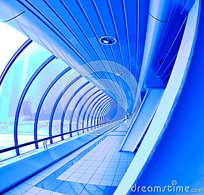 Blue covered bridge Stock Photo