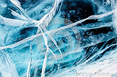 Blue cracked surface of the ice surface Stock Photo