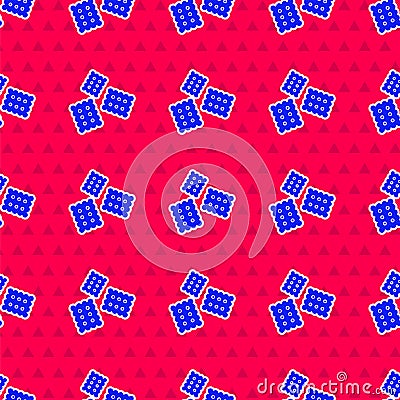 Blue Cracker biscuit icon isolated seamless pattern on red background. Sweet cookie. Vector Illustration Vector Illustration