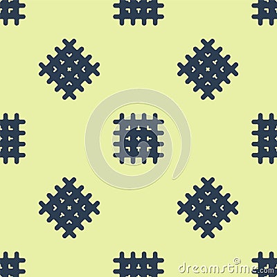 Blue Cracker biscuit icon isolated seamless pattern on yellow background. Sweet cookie. Vector Vector Illustration