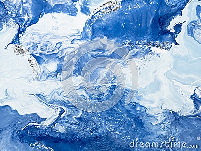 Blue creative abstract hand painted background, marble texture, abstract ocean Stock Photo