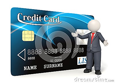 Blue credit card - 3d business man Stock Photo
