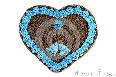 Blue crochet gingerbread hearts for valentines day with floral o Stock Photo