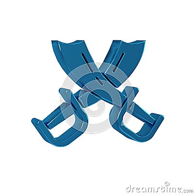 Blue Crossed pirate swords icon isolated on transparent background. Sabre sign. Stock Photo