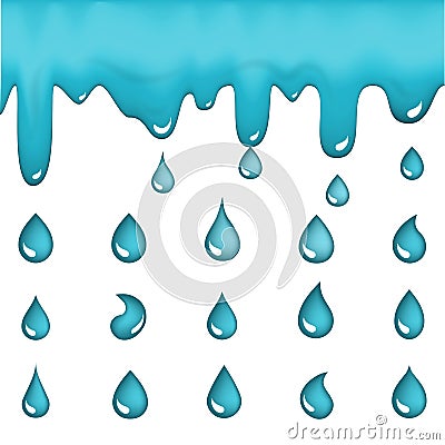 Blue cry cartoon tears icon or sweat drops from eyes Vector Illustration