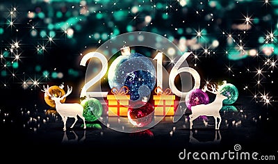 Blue Crystal 2016 Bauble Christmas Deer Gift 3D New Year Stock Photo