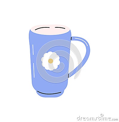 Blue cup of tea icon vector in doodle style. Coffee mug with hot coffee for cappuccino, decaf, latte in hand drawn Vector Illustration