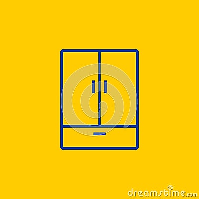 Blue Cupboard Wardrobe dresser line icon on yellow background Vector Illustration