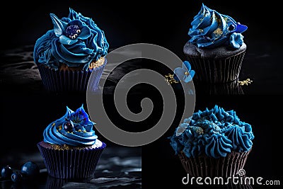 Blue Cupcake, Color Cup Cake, Delicious Blueberries Cupcake , Abstract Generative AI Illustration Stock Photo