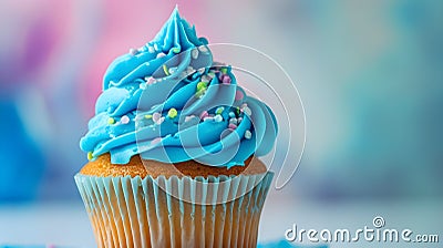 blue cupcake with icing. Close up product shot. Stock Photo