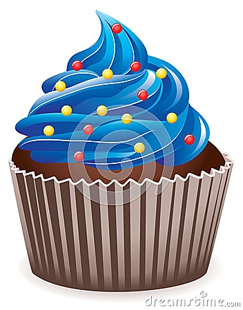 Blue cupcake with sprinkles Vector Illustration