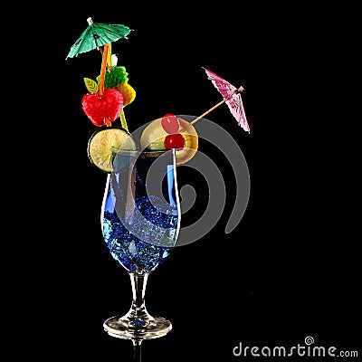 Blue curacao fresh Coctail isolated on black Stock Photo