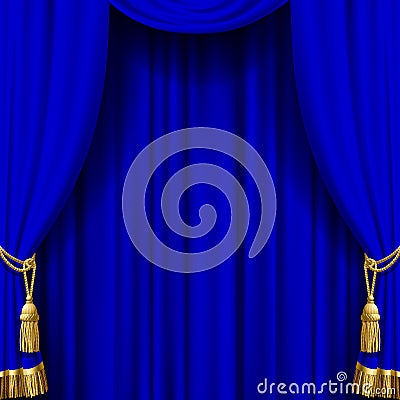 Blue curtain with gold tassels Vector Illustration