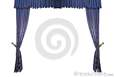 Blue curtain isolated on white background Stock Photo