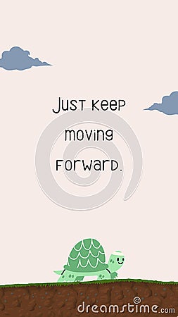 Blue Cute Illustration Turtle Daily Motivation Quote Phone Wallpaper Stock Photo