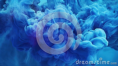 Blue-Cyan Color Liquid Ink Dense Smoky Abstract Misty Background AI Generative Image Stock Photo