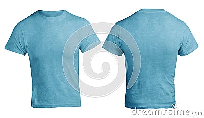 Blue cyan heather color t-shirt mock up, front and back view, isolated Stock Photo