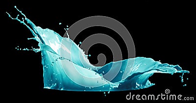 Blue-cyan paint splash isolated on black background Stock Photo