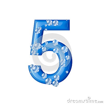 blue 3d numbers with bubbles, white background, 3d rendering, five Stock Photo