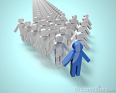 Blue 3D people in first position of arrow shape Stock Photo