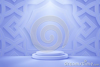 Blue 3d podium with abstract embossed shapes. podium background for your product advertisement Stock Photo