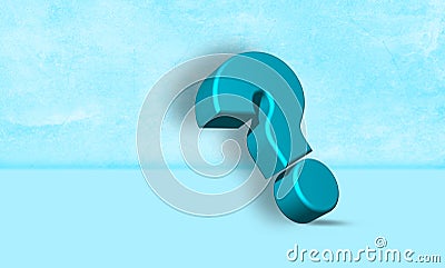 Blue 3D Question Mark Render Style. wall background with 3D Rendering Turquoise Question Sign, with smooth Glossy edges. Business Stock Photo