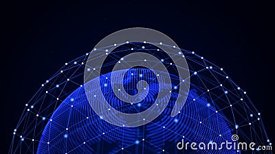 Blue 3d sphere in a shape of Earth. Network connection orbit effect. Big data visualization. 3D rendering Stock Photo