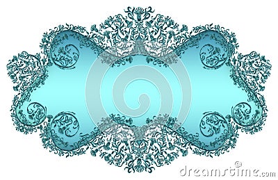 Blue Damask floral text frame Stock Photo