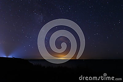 Blue dark night sky with many stars Stock Photo