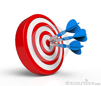 Blue Darts on Red Target Stock Photo