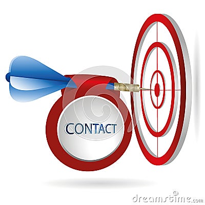 Blue darts target aim. Successful shoot with contact banner. Vector Illustration