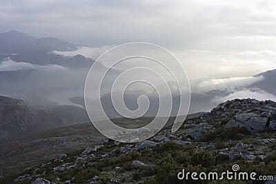 Blue dawn at the mountains Stock Photo