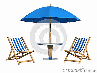 Blue deckchair and parasol Stock Photo