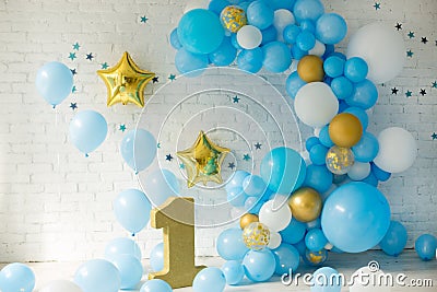 Blue decor for first birthday Stock Photo