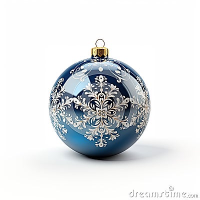 AI generated a blue decorated ball for hanging on the Christmas tree on a white background Stock Photo